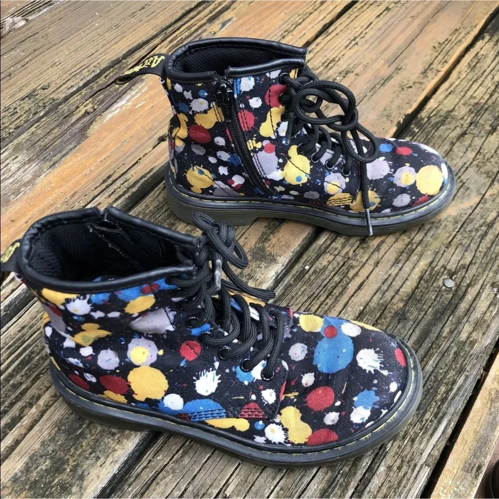 Dr Martens Docs Black Splat Polka Dot Delaney Boots Girls Child 13 EU 32 Shoes